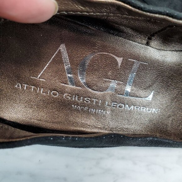 AGL Attilio Giusti Leombruni Shoes Womens 37.5 US 7.5 Black Leather Wedge *GUC* - Picture 10 of 11